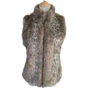 Banana Republic Beige Faux Leopard Fur Vest Penny Lane Boho  XS